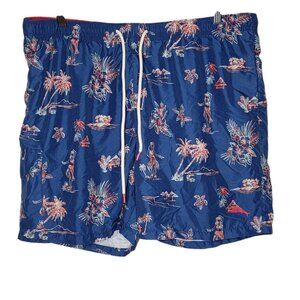 Tommy Bahama XL Navy‎ Blue Mesh Turtle Palm Hula Lined Men's Swim Trunks